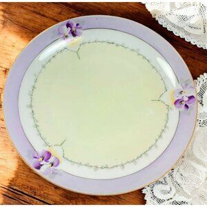 Hand Painted Purple Flower Border Porcelain Plate Gunther Studios Pansies